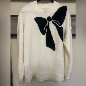 LOFT Bow Print Crew Neck Sweater 
Womens Pullover Relaxed Fit - Holiday sweater